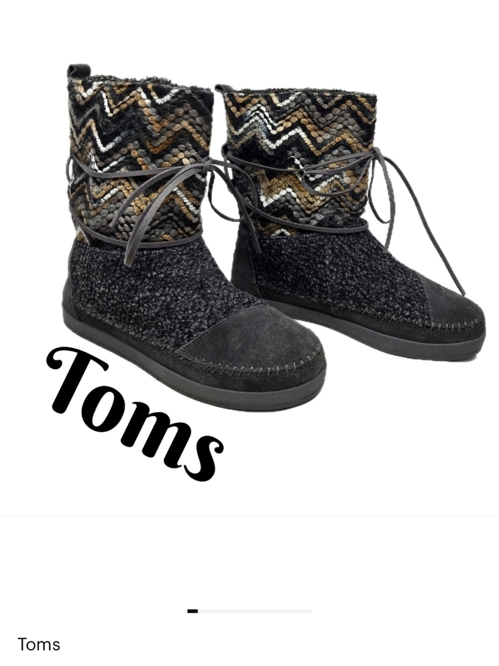 Toms Womens Boots Sz 8 Nepal Boho Suede Textile Yarn Chevron Lined Mid Pull On